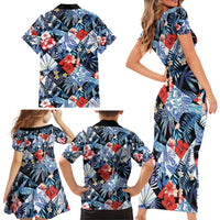 Hawaii Tropicana Blue Pattern Family Matching Short Sleeve Bodycon Dress and Hawaiian Shirt - Polynesian Pride