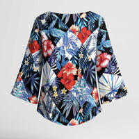 Hawaii Tropicana Blue Pattern Kimono Sleeve Blouse - Polynesian Pride