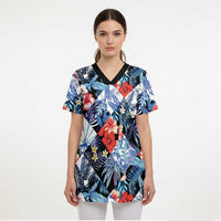 Hawaii Tropicana Blue Pattern Scrub Top - Polynesian Pride