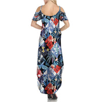 Hawaii Tropicana Blue Pattern Summer Maxi Dress - Polynesian Pride