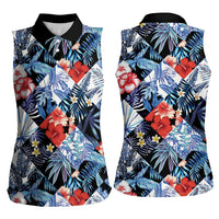 Hawaii Tropicana Blue Pattern Women Sleeveless Polo Shirt - Polynesian Pride