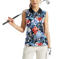 Hawaii Tropicana Blue Pattern Women Sleeveless Polo Shirt - Polynesian Pride