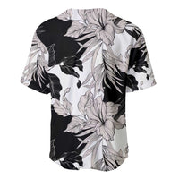 Black White Monotone Tropical Flowers Pattern Baseball Jersey - Polynesian Pride