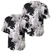Black White Monotone Tropical Flowers Pattern Baseball Jersey - Polynesian Pride