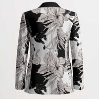 Black White Monotone Tropical Flowers Pattern Blazer - Polynesian Pride