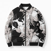 Black White Monotone Tropical Flowers Pattern Bomber Puffer Jacket LT01 Unisex Black - Polynesian Pride