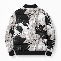 Black White Monotone Tropical Flowers Pattern Bomber Puffer Jacket LT01 - Polynesian Pride