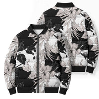 Black White Monotone Tropical Flowers Pattern Bomber Puffer Jacket LT01 - Polynesian Pride