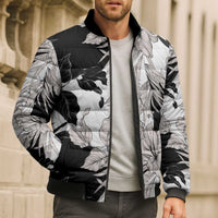 Black White Monotone Tropical Flowers Pattern Bomber Puffer Jacket LT01 - Polynesian Pride