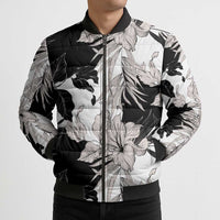 Black White Monotone Tropical Flowers Pattern Bomber Puffer Jacket LT01 - Polynesian Pride