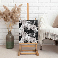 Black White Monotone Tropical Flowers Pattern Canvas Wall Art - Polynesian Pride