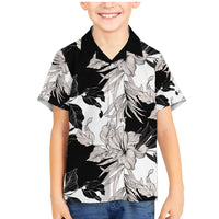 Black White Monotone Tropical Flowers Pattern Family Matching Mermaid Dress and Hawaiian Shirt - Polynesian Pride