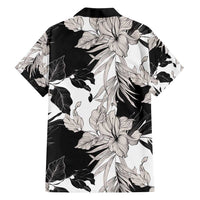 Black White Monotone Tropical Flowers Pattern Family Matching Off Shoulder Maxi Dress and Hawaiian Shirt - Polynesian Pride