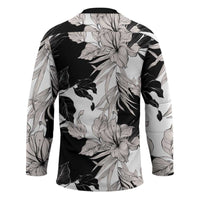 Black White Monotone Tropical Flowers Pattern Hockey Jersey - Polynesian Pride