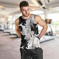 Black White Monotone Tropical Flowers Pattern Men Tank Top - Polynesian Pride