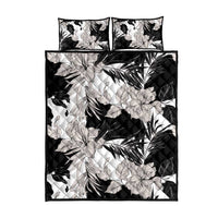 Black White Monotone Tropical Flowers Pattern Quilt Bed Set - Polynesian Pride