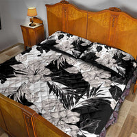 Black White Monotone Tropical Flowers Pattern Quilt Bed Set - Polynesian Pride