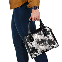 Black White Monotone Tropical Flowers Pattern Shoulder Handbag - Polynesian Pride
