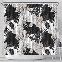 Black White Monotone Tropical Flowers Pattern Shower Curtain - Polynesian Pride