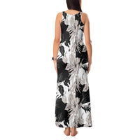 Black White Monotone Tropical Flowers Pattern Tank Maxi Dress - Polynesian Pride