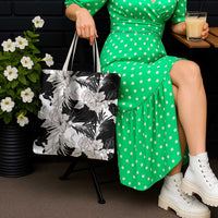 Black White Monotone Tropical Flowers Pattern Tote Bag - Polynesian Pride
