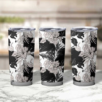 Black White Monotone Tropical Flowers Pattern Tumbler Cup LT01 - Polynesian Pride