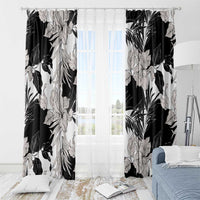 Black White Monotone Tropical Flowers Pattern Window Curtain - Polynesian Pride