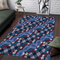 Polynesian Monstera Tiare Floral Area Rug Royal Blue Tropical Plaid LT01 Blue - Polynesian Pride