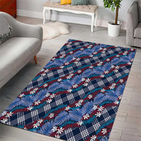 Polynesian Monstera Tiare Floral Area Rug Royal Blue Tropical Plaid LT01 - Polynesian Pride