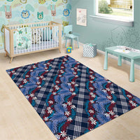 Polynesian Monstera Tiare Floral Area Rug Royal Blue Tropical Plaid LT01 - Polynesian Pride