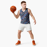 Polynesian Monstera Tiare Floral Basketball Jersey Royal Blue Tropical Plaid - Polynesian Pride