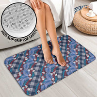 Polynesian Monstera Tiare Floral Bathroom Set Royal Blue Tropical Plaid - Polynesian Pride