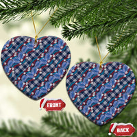 Polynesian Monstera Tiare Floral Ceramic Ornament Royal Blue Tropical Plaid - Polynesian Pride