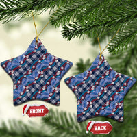 Polynesian Monstera Tiare Floral Ceramic Ornament Royal Blue Tropical Plaid - Polynesian Pride