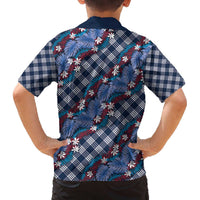 Polynesian Monstera Tiare Floral Family Matching Off The Shoulder Long Sleeve Dress and Hawaiian Shirt Royal Blue Tropical Plaid - Polynesian Pride