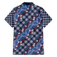 Polynesian Monstera Tiare Floral Family Matching Tank Maxi Dress and Hawaiian Shirt Royal Blue Tropical Plaid - Polynesian Pride
