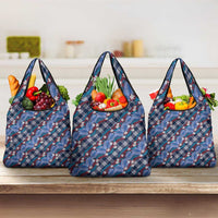 Polynesian Monstera Tiare Floral Grocery Bag Royal Blue Tropical Plaid LT01 3-pack One Size Blue - Polynesian Pride