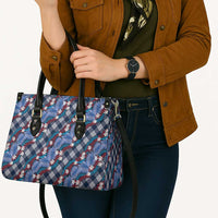 Polynesian Monstera Tiare Floral Leather Bag Royal Blue Tropical Plaid LT01 - Polynesian Pride