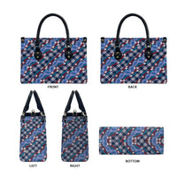 Polynesian Monstera Tiare Floral Leather Bag Royal Blue Tropical Plaid LT01 - Polynesian Pride
