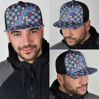 Polynesian Monstera Tiare Floral Mesh Trucker Cap Royal Blue Tropical Plaid - Polynesian Pride