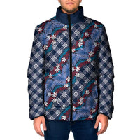 Polynesian Monstera Tiare Floral Padded Jacket Royal Blue Tropical Plaid LT01 Men Blue - Polynesian Pride