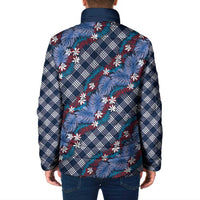 Polynesian Monstera Tiare Floral Padded Jacket Royal Blue Tropical Plaid LT01 - Polynesian Pride