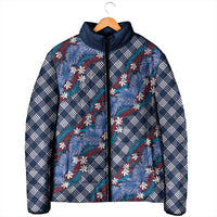 Polynesian Monstera Tiare Floral Padded Jacket Royal Blue Tropical Plaid LT01 - Polynesian Pride