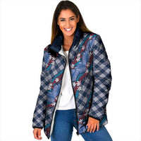 Polynesian Monstera Tiare Floral Padded Jacket Royal Blue Tropical Plaid LT01 Women Blue - Polynesian Pride