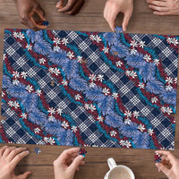 Polynesian Monstera Tiare Floral Puzzle Royal Blue Tropical Plaid - Polynesian Pride