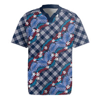 Polynesian Monstera Tiare Floral Rugby Jersey Royal Blue Tropical Plaid LT01 Blue - Polynesian Pride