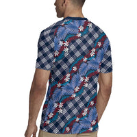 Polynesian Monstera Tiare Floral Rugby Jersey Royal Blue Tropical Plaid LT01 - Polynesian Pride
