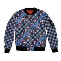 Polynesian Monstera Tiare Floral Sleeve Zip Bomber Jacket Royal Blue Tropical Plaid LT01 Unisex Blue - Polynesian Pride