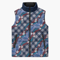 Polynesian Monstera Tiare Floral Sleeveless Puffer Jacket Royal Blue Tropical Plaid LT01 Unisex Blue - Polynesian Pride