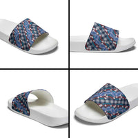 Polynesian Monstera Tiare Floral Slide Sandals Royal Blue Tropical Plaid - Polynesian Pride